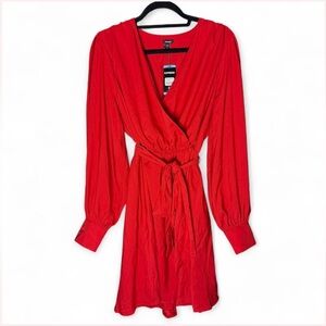 Express Vibrant Red Long Sleeve Dress